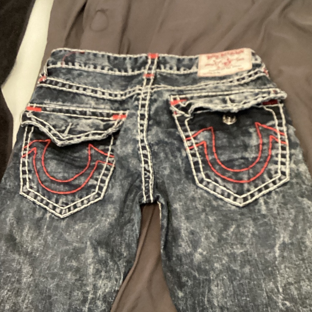 True Religion Blue Jeans with Red Accents